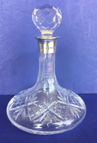 Antique Mappin Webb Sterling Silver And Crystal Ships Decanter,  Circa 1905