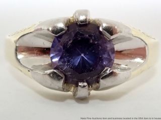 Antique Art Deco 14k White Yellow Gold Syn Color Change Sapphire Solitaire Ring