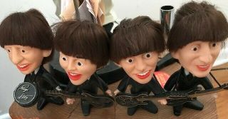 Rare 1964 Set Of 4 Vintage Remco Soft Bodied Beatle Dolls With Instruments Look
