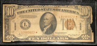 1934a $10 Hawaii Wwii Emergency Issue - Star Note - Rare