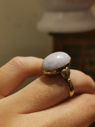 Vintage Jewellery 14ct 14k Solid Gold Oval Lavender Jade Ring Size 6