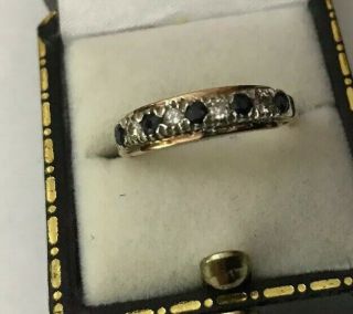 Vintage Hallmarked 9ct 9k Gold Diamond Sapphire Eternity Band Ring Size O 1/2
