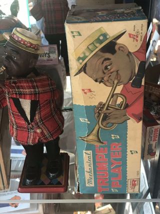 Vintage 1960’s Louis Armstrong Trumpet Player Windup - Mib - Boxed