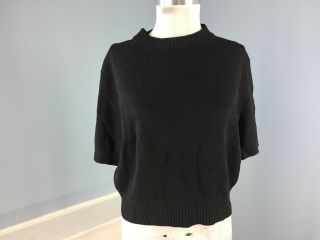 Vintage St John M Black Short Sleeve Santana Knit Top Sweater Crop Euc