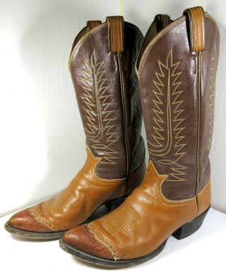 Vintage Tony Lama Lizard Wingtip Cowboy Western Boots 6243 Brown Size 8d