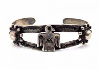 Vtg Navajo Modernist Fred Harvey Era Sterling Silver Thunderbird Cuff Bracelet