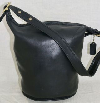 Coach Black Leather Vintage X Large Feed Sac Shoulder Bucket Handbag Made U.  S.  A.