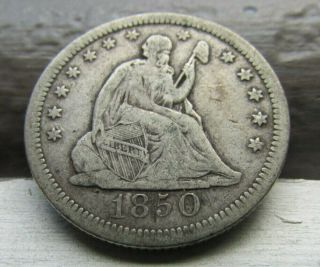 1850 Seated Liberty Quarter 25c - - - - Rare Key Date - - - - Only 190k Minted - - - Vf/xf