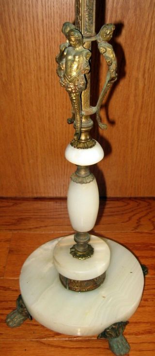 Antique Floor Lamp Brass Marble/alabaster Base Nude Mermaid Claw Feet Ornate Vtg