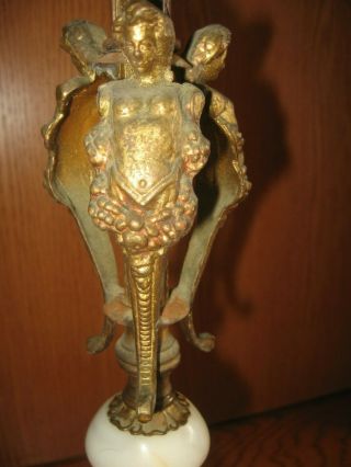 Antique Floor Lamp Brass Marble/Alabaster Base nude mermaid claw feet ornate vtg 7