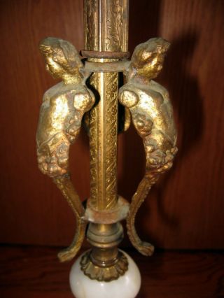 Antique Floor Lamp Brass Marble/Alabaster Base nude mermaid claw feet ornate vtg 8