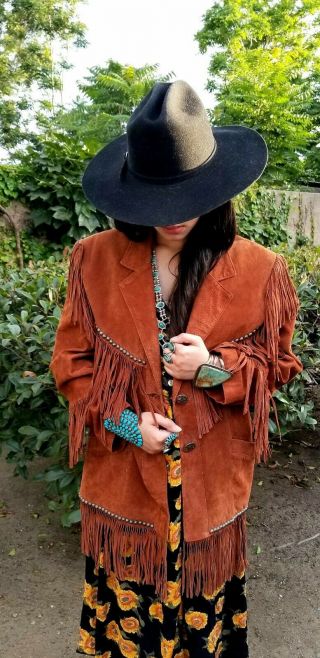 Vintage 1970s 80s Hippie Boho Leather Fringe Suede Western Jacket