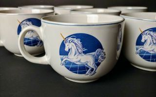 Vintage 1980s Tienshan Stoneware Unicorn Fantasy Coffee Mugs / Soup Bowls X 8