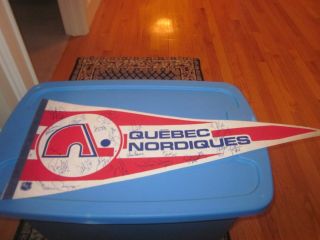 Vintage Quebec Nordiques Autographed Pennant - Signed By 21 - Sakic 88 - 2 Deceased