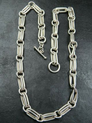 Heavy Vintage Sterling Silver Baton & Cable Link Necklace Chain 20 Inch C.  1990