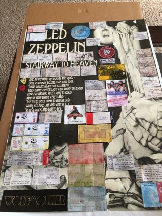 Vintage Rock Poster & Concert Tickets.  Rare Collage.  Led Zeppelin.  Kiss.  More.