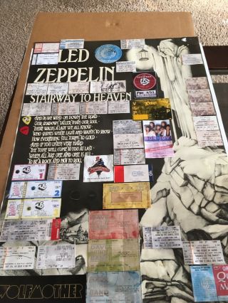 Vintage Rock Poster & Concert Tickets.  Rare Collage.  Led Zeppelin.  Kiss.  More. 2