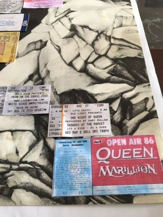 Vintage Rock Poster & Concert Tickets.  Rare Collage.  Led Zeppelin.  Kiss.  More. 5