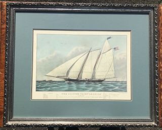 20th C Vintage Framed The Clipper Yacht America Nautical Print Currier & Ives