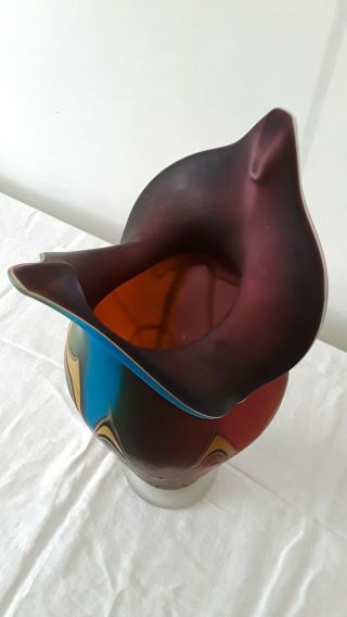 Vintage E.  Zareh Blown Art Glass Vase Sculpture Purple Yellow Blue Red Russia 3