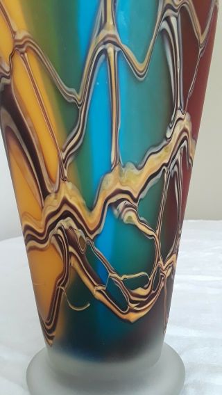Vintage E.  Zareh Blown Art Glass Vase Sculpture Purple Yellow Blue Red Russia 4