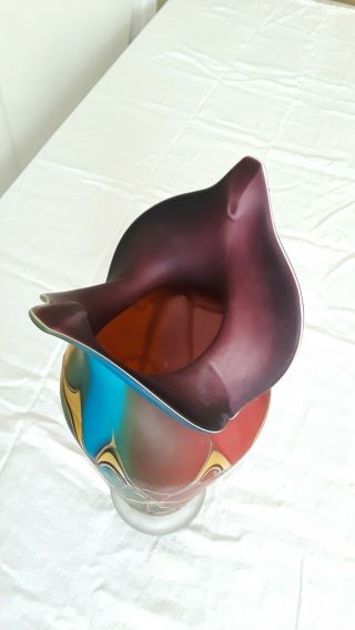 Vintage E.  Zareh Blown Art Glass Vase Sculpture Purple Yellow Blue Red Russia 6