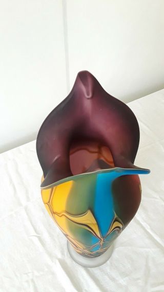 Vintage E.  Zareh Blown Art Glass Vase Sculpture Purple Yellow Blue Red Russia 8