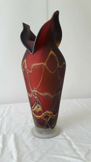Vintage E.  Zareh Blown Art Glass Vase Sculpture Purple Yellow Blue Red Russia 9