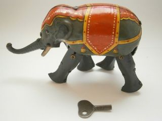 Antique German Tin Toy Elephant Clockwork Wind - Up Toy With Key