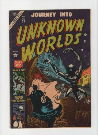 Journey Into Unknown Worlds 23 Fn 6.  0 Vintage Marvel Atlas Pre - Hero Alien Cover