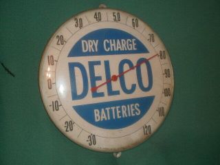 Vintage Dry Charge Delco Batteries 12 " Round Glass Dome Thermometer O 