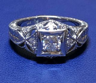 Estate Art Deco Vintage Style 14kt White Gold Diamond Engagement Ring.  40ct Tw