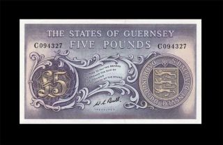 1969 The States Of Guernsey 5 Pounds Sig.  Bull Rare ( (gem Unc))
