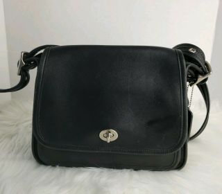Vintage Coach Black Leather Rambler Cross Body Handbag Bag Purse 9061