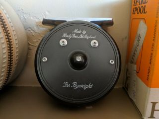 Hardy Bros " The Flyweight " Vintage Fly Reel With Spare Spool,  Case,  And Box.