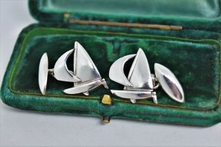 Vintage Mens Sterling Silver Cufflinks With Art Deco Sailing Boat Design G768