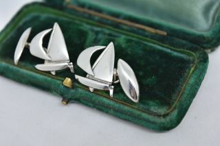 Vintage Mens Sterling Silver cufflinks with Art Deco Sailing Boat design G768 2