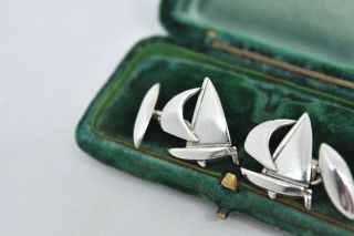 Vintage Mens Sterling Silver cufflinks with Art Deco Sailing Boat design G768 3