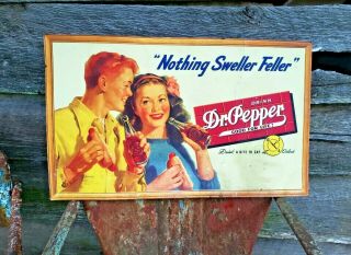 Vintage Dr Pepper Advertising Cardboard Sign 10 2 4 " Drink A Bite " 25 " X 15 "