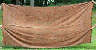 Large 68 X138in Antique Jacquard Loom Wool Paisley Table Cloth Shawl Cloth,  Nr