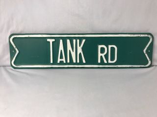 Vintage Tank Rd Steel Road Street Sign Retired Authentic Double Sided 24 " L X 6 " H