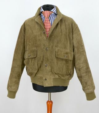Mens Ralph Lauren Vintage Suede Leather Jacket Harrington Bomber Size M