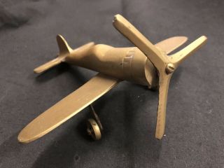 Vintage Wwii Trench Art Brass Aeroplane Model - Moving Wheels
