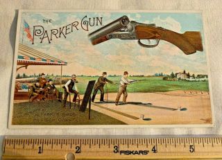 Antique Parker Bros Gun Meriden Ct Vintage Rifle Victorian Trade Card Price List