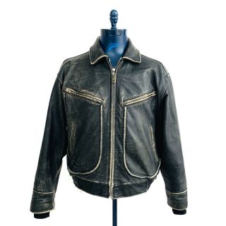 Vintage Banana Republic Distressed Brown Leather Bomber Jacket Mens Size 42