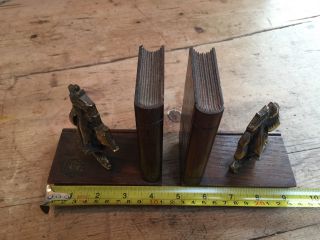VINTAGE MID 20th c LIGHTWEIGHT SMALL DARK WOOD BOOK & SHIPS BOOKENDS 5 
