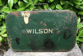 Old Vintage Industrial Green Metal Wilson Case Ideal For Storage Keepsakes