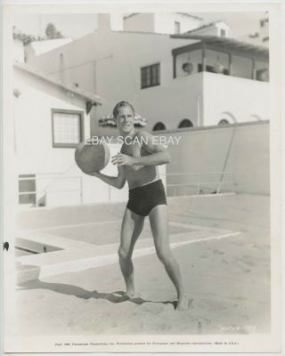Randolph Scott Sexy Beefcake In Swim Trunks At The Beach Vintage Portrait Photo