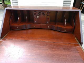 Antique Drop Front Mahogany Desk by Maddox Serpentine Front Ball & Claw Feet 4