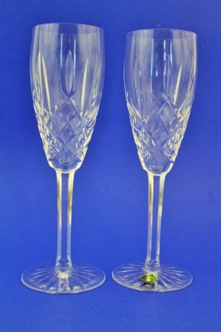 Pair Vintage Waterford Irish Crystal Araglin 8 1/2 " Fluted Champagne Glass